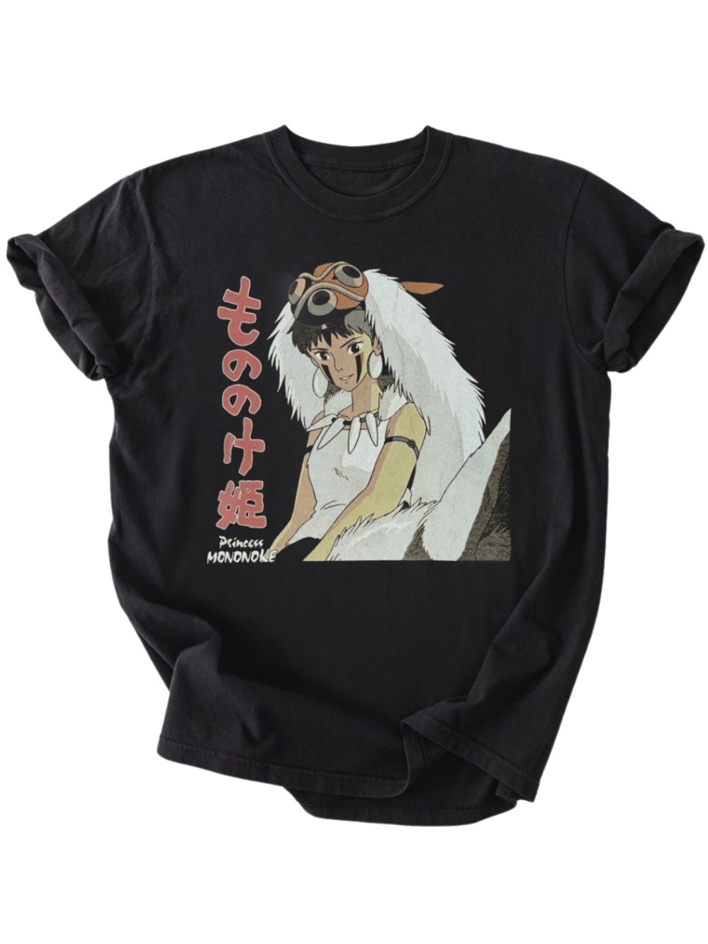 Gildan Black Princess Mononoke Graphic Tee with Pale Pink Text
